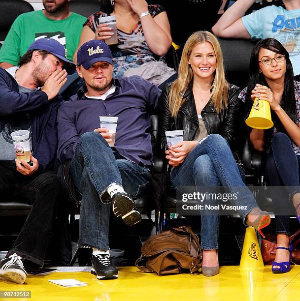 Bar Refaeli and Leonardo DiCaprio attend a game between the Oklahoma City Thunder and the Los Angeles Lakers at Staples Center on April 27, 2010 in...