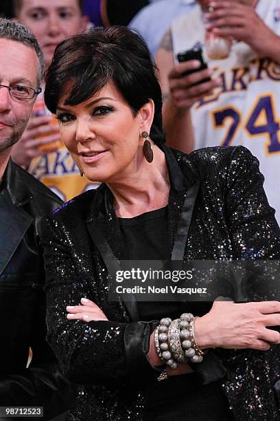 Kris Jenner attends a game between the Oklahoma City Thunder and the Los Angeles Lakers at Staples Center on April 27, 2010 in Los Angeles,...