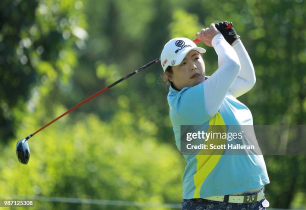 Shanshan Feng of China hits her tee shot on the fifth hole during the second round of the KPMG Women's PGA Championship at Kemper Lakes Golf Club on...