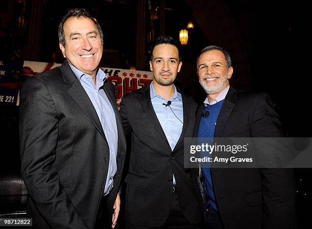 Kenny Ortega, Lin-Manuel Miranda and Tony Plana attend the Lin-Manuel Miranda to Unite for In the Heights event at the Pantages Theatre on April 27,...