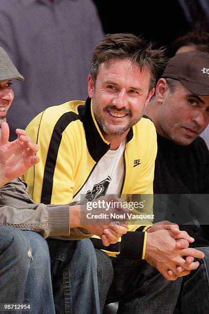 David Arquette attends a game between the Oklahoma City Thunder and the Los Angeles Lakers at Staples Center on April 27, 2010 in Los Angeles,...