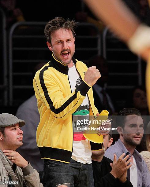 David Arquette attends a game between the Oklahoma City Thunder and the Los Angeles Lakers at Staples Center on April 27, 2010 in Los Angeles,...