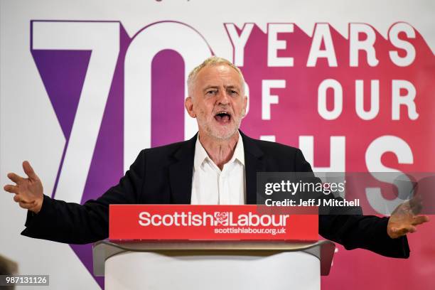 Jeremy Corbyn, Leader of the Labour Party, addresses a NHS rally at the Howden Park Centre on June 29, 2018 in Livingston.Scotland.Mr Corbyn,...