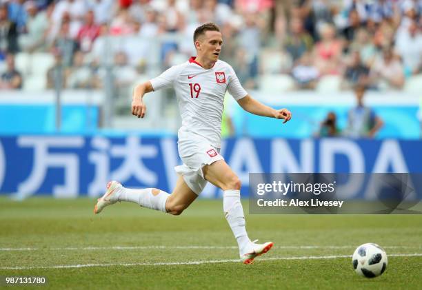 Piotr Zielinski of Poland chases the ball during the 2018 FIFA World Cup Russia group H match between Japan and Poland at Volgograd Arena on June 28,...