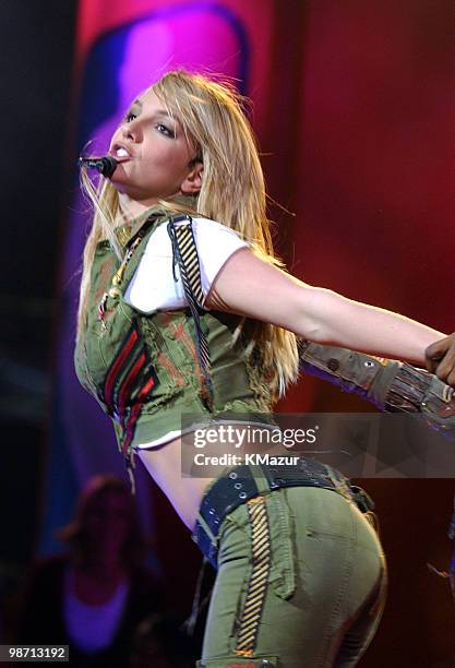 Britney Spears performs at the NBA All-Star Read to Achieve Celebration in Philadelphia, Saturday, February 9, 2002.