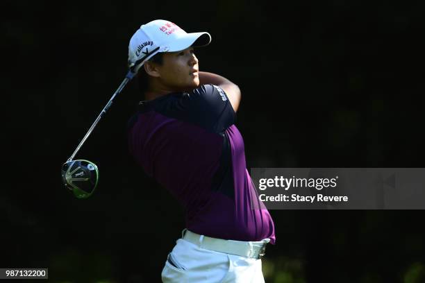 Yani Tseng of Taiwan hits her tee shot on the 12th hole during the second round of the KPMG Women's PGA Championship at Kemper Lakes Golf Club on...