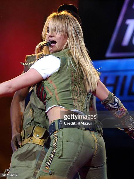 Britney Spears performs at the NBA All-Star Read to Achieve Celebration in Philadelphia, Saturday, February 9, 2002.