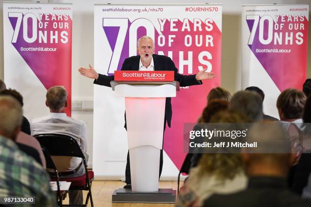 Jeremy Corbyn, Leader of the Labour Party, addresses a NHS rally at the Howden Park Centre on June 29, 2018 in Livingston.Scotland.Mr Corbyn,...