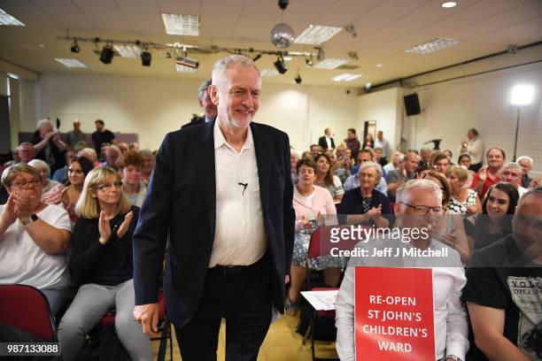 Jeremy Corbyn, Leader of the Labour Party, addresses a NHS rally at the Howden Park Centre on June 29, 2018 in Livingston.Scotland.Mr Corbyn,...