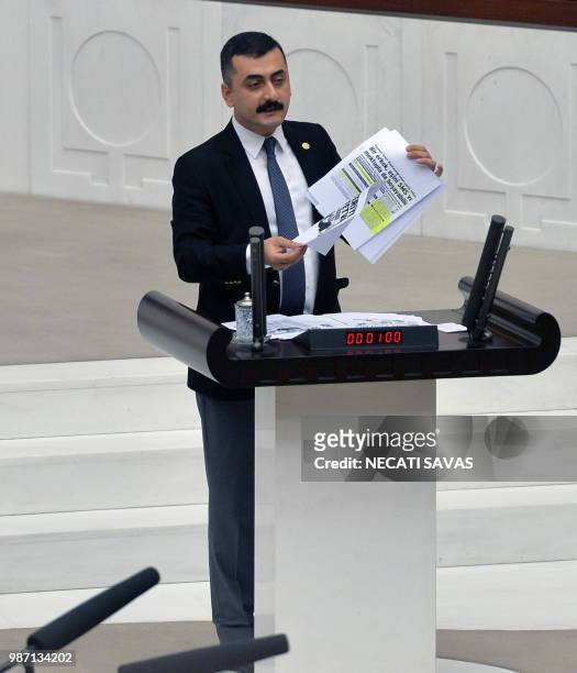 Picture taken on January 12, 2017 shows former Republican Peoples Party lawmaker Eren Erdem as he makes a speech at the Turkish parliament in Ankara....