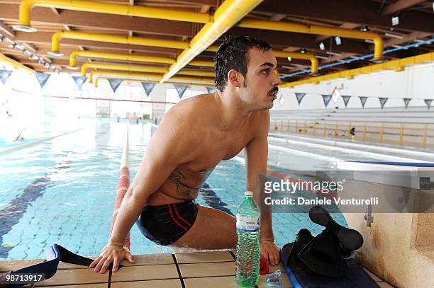 Luca Marin training at the Reggio Emilia pool on March 30, 2010 in Reggio nell'Emilia, Italy.