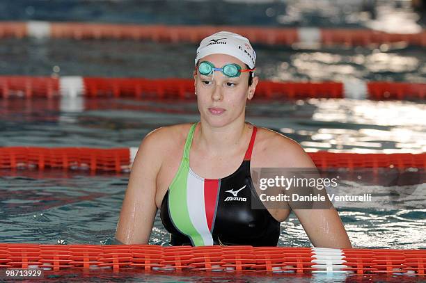 Federica Pellegrini training at the Reggio Emilia pool on March 30, 2010 in Reggio nell'Emilia, Italy.