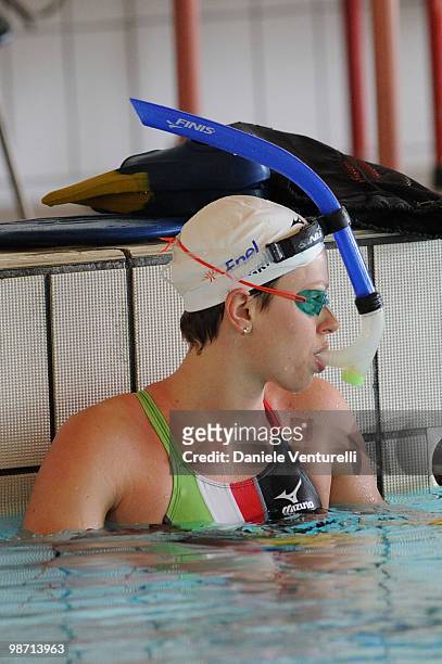 Federica Pellegrini training at the Reggio Emilia pool on March 30, 2010 in Reggio nell'Emilia, Italy.