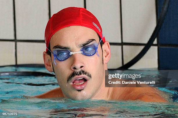 Luca Marin training at the Reggio Emilia pool on March 30, 2010 in Reggio nell'Emilia, Italy.