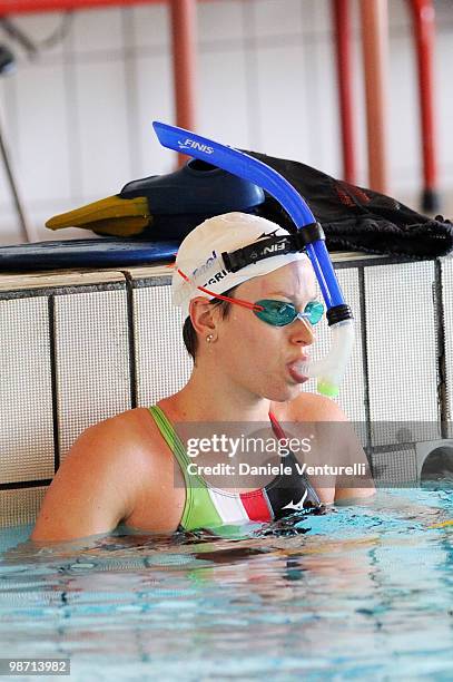 Federica Pellegrini training at the Reggio Emilia pool on March 30, 2010 in Reggio nell'Emilia, Italy.