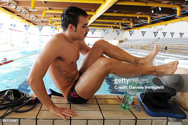 Luca Marin training at the Reggio Emilia pool on March 30, 2010 in Reggio nell'Emilia, Italy.