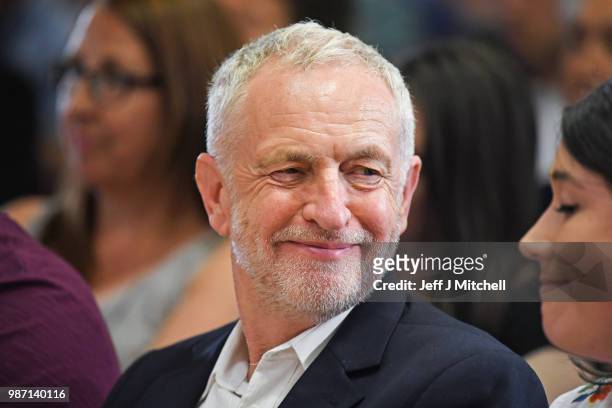 Jeremy Corbyn, Leader of the Labour Party,sits beside Labour's Parliamentary Candidate for Livingston Rhea Wolfson Êduring a NHS rally at the Howden...