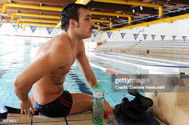 Luca Marin training at the Reggio Emilia pool on March 30, 2010 in Reggio nell'Emilia, Italy.