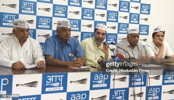 Rural Development Minister of Delhi Gopal Rai , with Rajya Sabha MP Narain Dass Gupta , AAP MLA Saurabh Bhardwaj , National Secretary Pankaj Kumar...