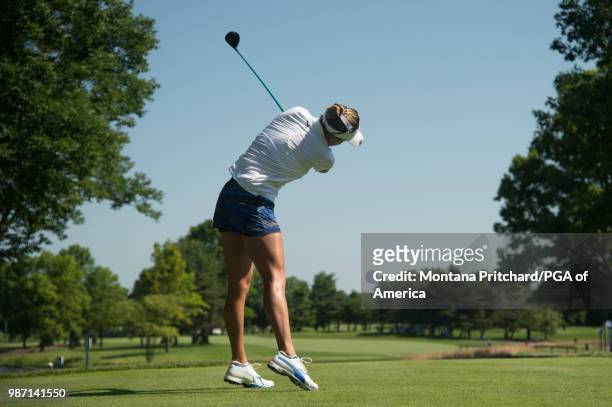 June 29: Lexi Thompson of the US hits her tee shot on the eighth hole during the second round of the 2018 KPMG Women's PGA Championship at Kemper...