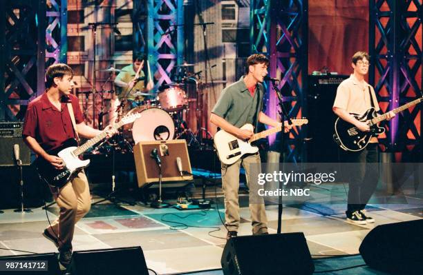 Episode 1640 -- Pictured: Ken Bethea, Philip Peeple, Rhett Miller, and Murry Hammond from the band "Old 97's" performing on July 13, 1999 --