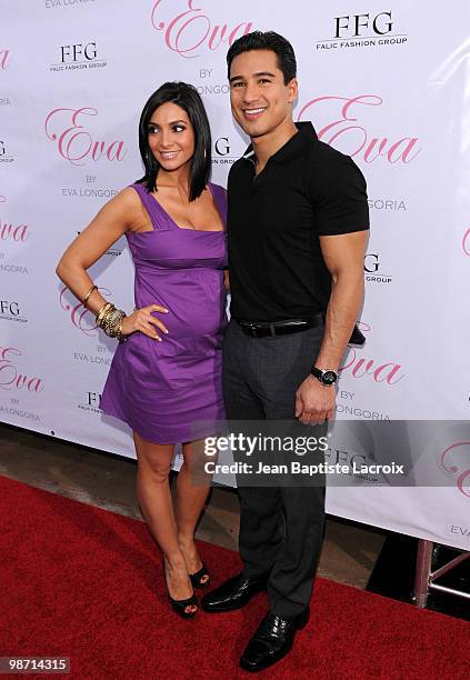 Mario Lopez and Courtney Mazza attend the launch of Eva Longoria Parker's fragrance "Eva" by Eva Longoria at Beso on April 27, 2010 in Hollywood,...