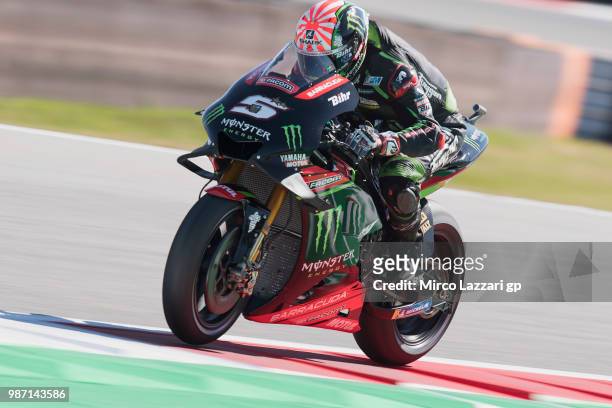 Johann Zarco of France and Monster Yamaha Tech 3 heads down a straight during the MotoGP Netherlands - Free Practice on June 29, 2018 in Assen,...