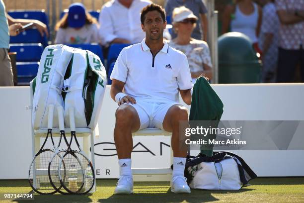 Fernando Verdasco of Spain against Jared Donaldson of USA during the GANT Tennis Championships on June 29, 2018 in London, England.