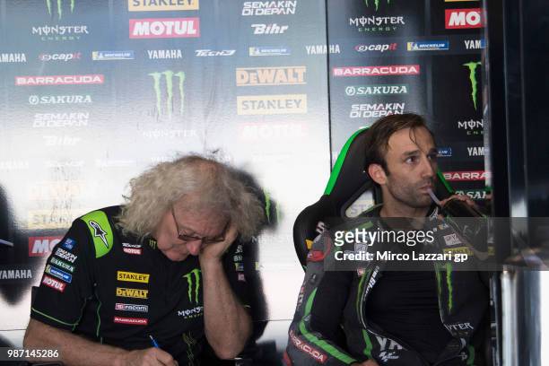 Johann Zarco of France and Monster Yamaha Tech 3 drinks in box during the MotoGP Netherlands - Free Practice on June 29, 2018 in Assen, Netherlands.