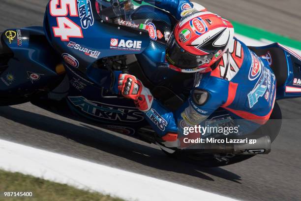 Mattia Pasini of Italy and Italtrans Racing rounds the bend during the MotoGP Netherlands - Free Practice on June 29, 2018 in Assen, Netherlands.