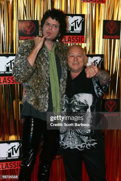 Andrew Stockdale of Wolfmother and Angry Anderson arrives at the "MTV Classic: The Launch" music event at the Palace Theatre on April 28, 2010 in...