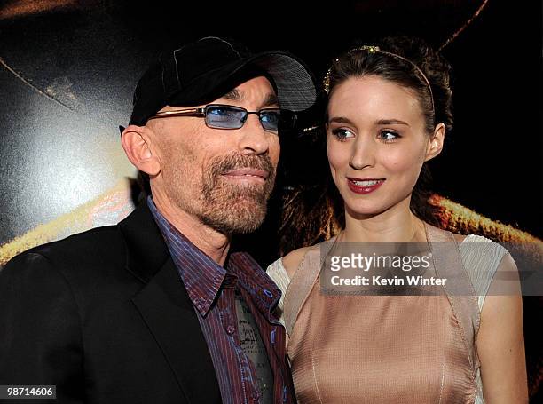 Actors Jackie Earle Haley and Rooney Mara pose at the premiere of New Line's "A Nightmare on Elm Street" at the Chinese Theater on April 27, 2010 in...