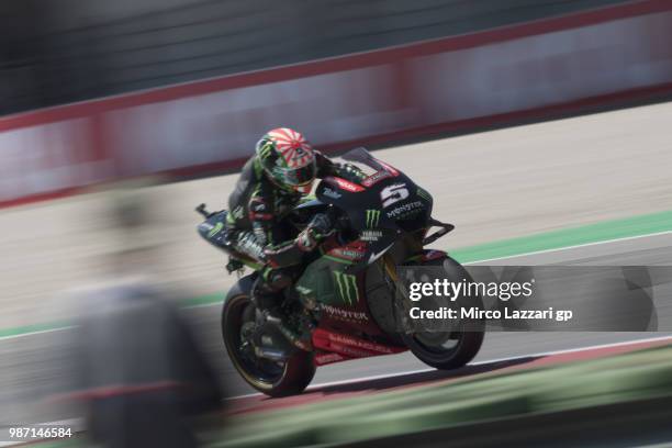 Johann Zarco of France and Monster Yamaha Tech 3 heads down a straight during the MotoGP Netherlands - Free Practice on June 29, 2018 in Assen,...