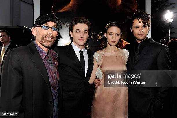 Actors Jackie Earle Haley, Kyle Gallner, Rooney Mara and Thomas Dekker pose at the premiere of New Line's "A Nightmare on Elm Street" at the Chinese...