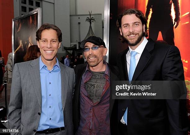 Producer Brad Fuller, actor Jackie Earle Haley and producer Andrew Form pose at the premiere of New Line's "A Nightmare on Elm Street" at the Chinese...