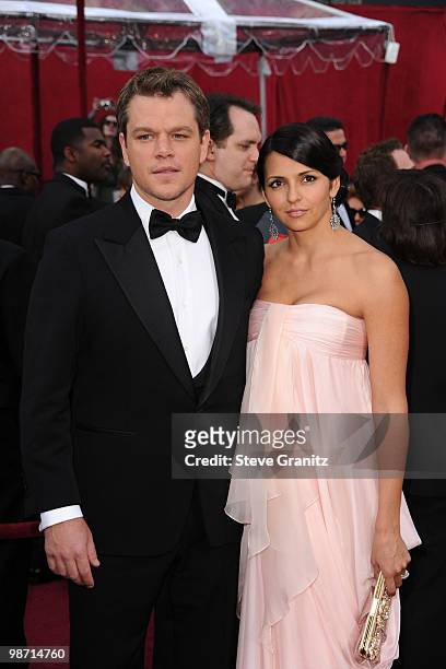 Actor Matt Damon and wife Luciana Damon arrive at the 82nd Annual Academy Awards held at the Kodak Theatre on March 7, 2010 in Hollywood, California.