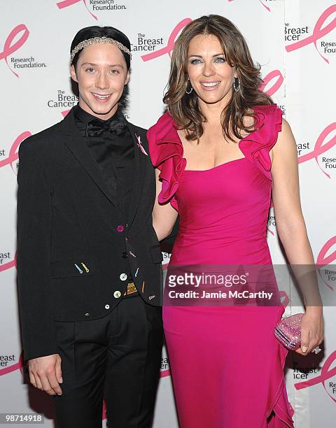 Actress Elizabeth Hurley and Olympic figure skater Johnny Weir attends the 2010 Breast Cancer Research Foundation's Hot Pink Party at The...