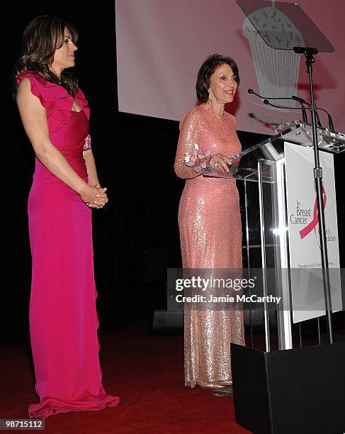 Actress Elizabeth Hurley and Evelyn Lauder speak at the 2010 Breast Cancer Research Foundation's Hot Pink Party at The Waldorf=Astoria on April 27,...