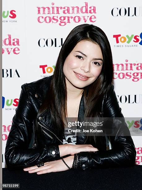 Personality Miranda Cosgrove promotes "Sparks Fly" at Toys R Us on April 27, 2010 in New York City.