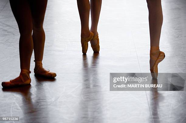 Students of Christa Charmolu, practice on April 6, 2010 at the "Conservatoire National Superieur de Musique et Danse" of Paris . The French ballet...