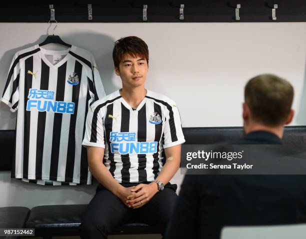 Ki Sung-yueng during his first interview after signing for Newcastle United at The Newcastle United Training Centre on June 29 in Newcastle upon...