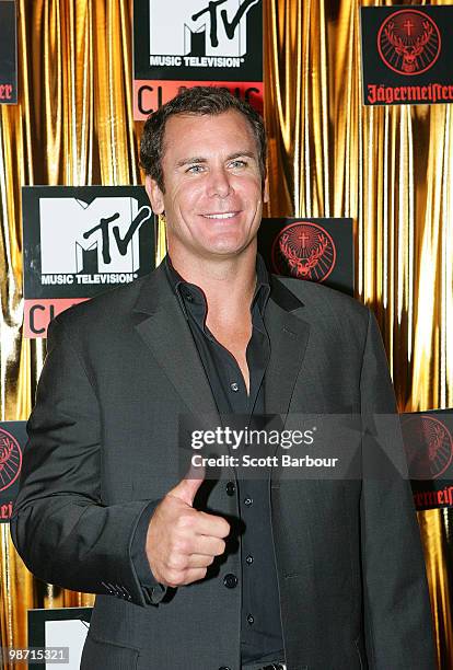 Player Wayne Carey arrives at the "MTV Classic: The Launch" music event at the Palace Theatre on April 28, 2010 in Melbourne, Australia. The event...