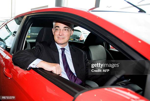 British Finance Minister Alistair Darling is pictured in a car during a visit to a Ford garage in Edinburgh, Scotland, on April 28 before making a...