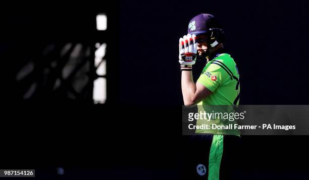 Ireland's Kevin O'Brien leaves the field after losing his wicket during the Second International Twenty20 Match at Malahide, Dublin.