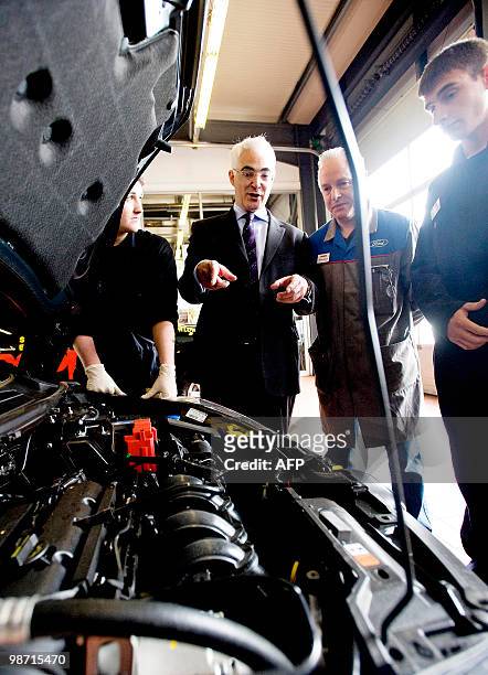 British Finance Minister Alistair Darling is pictured in a car during a visit to a Ford garage in Edinburgh, Scotland, on April 28 before making a...