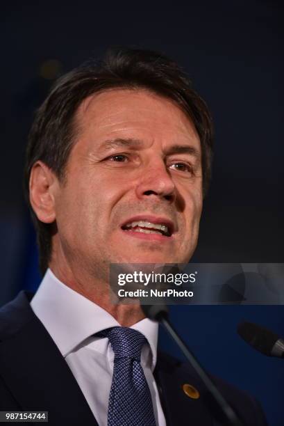 Italian Prime Minister Giuseppe Conte holds a press conference at The European Council summit in Brussels on June 29, 2018. European Union leaders...