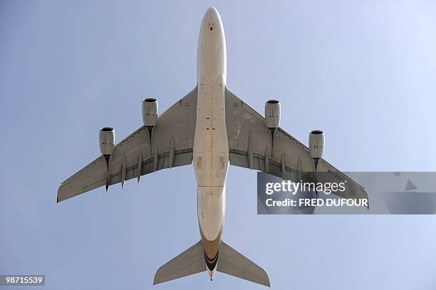 An airplane takes off at Roissy-Charles-de-Gaulle airport on April 21, 2010 in Roissy-en-France, northern Paris. All long-haul passenger services to...