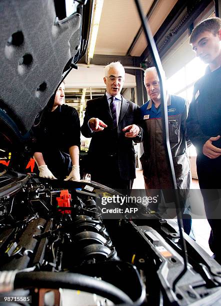 British Finance Minister Alistair Darling is pictured during a visit to a Ford garage in Edinburgh, Scotland, on April 28 before making a speech on...