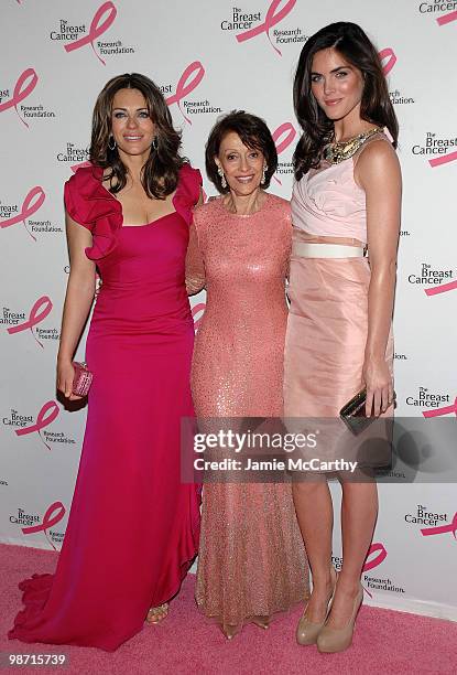 Actress Elizabeth Hurley, Evelyn Lauder and model Hilary Rhoda attend the 2010 Breast Cancer Research Foundation's Hot Pink Party at The...