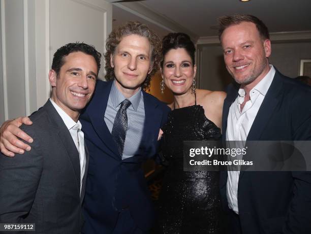 Choreographer Christopher Gattelli, Sebastian Arcelus, wife Stephanie J. Block and Director Jason Moore pose at the Opening Night Party for 'The Cher...